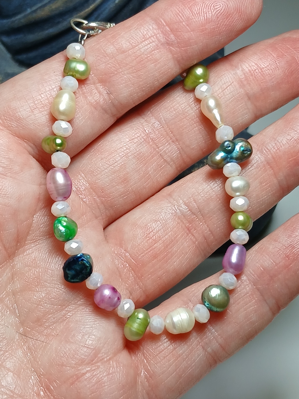 Handmade In Yucatan Mex - Multicolor Freshwater Pearl And Bead Bracelet - Small